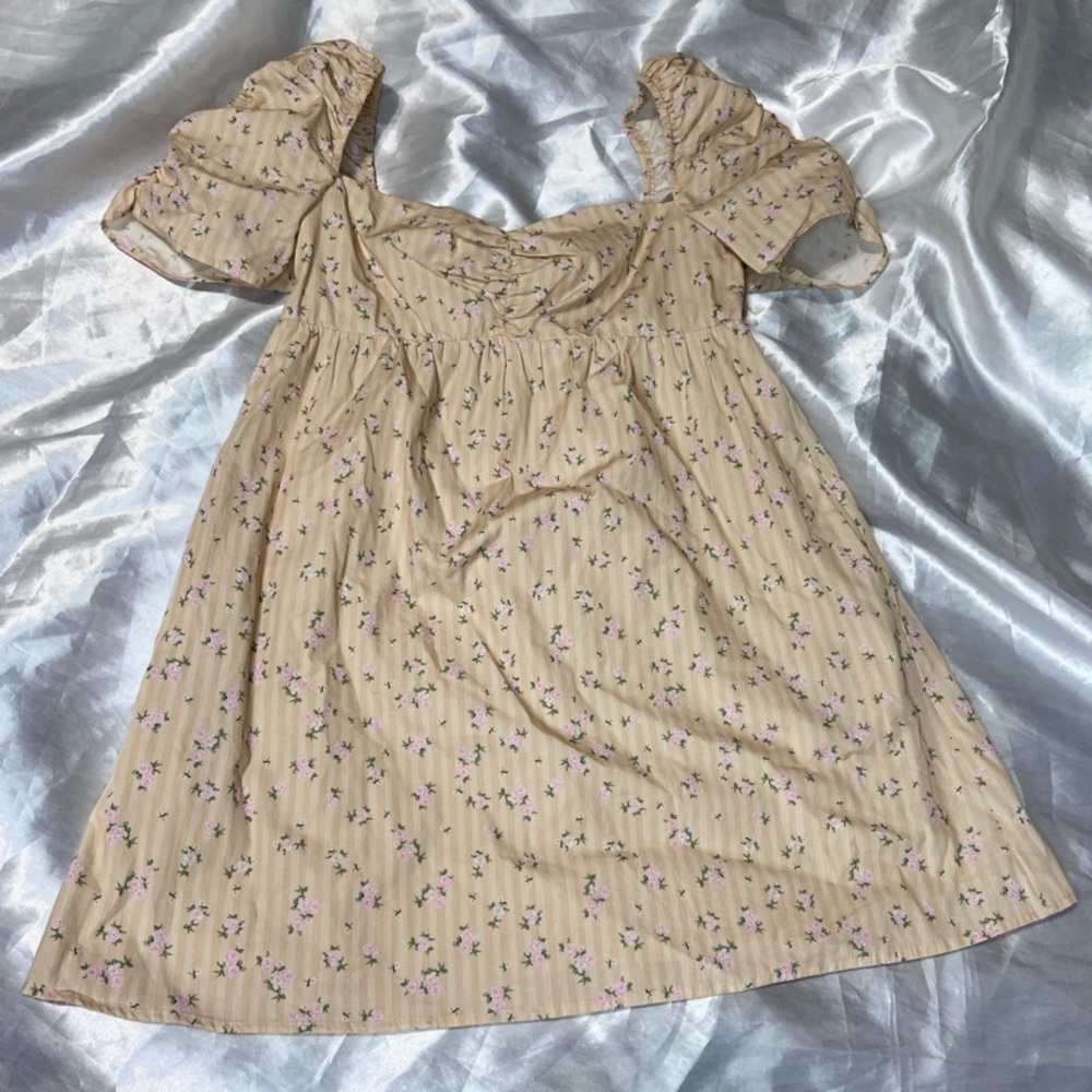 Gianni Bini Rhonda ruched floral 100% cotton short sleeve mini babydoll dress 4